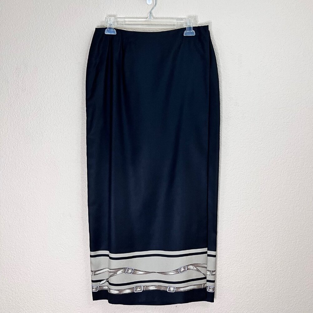 Vintage Black 100% Silk High Waisted Office 90s Pencil Maxi Skirt Women Size 12